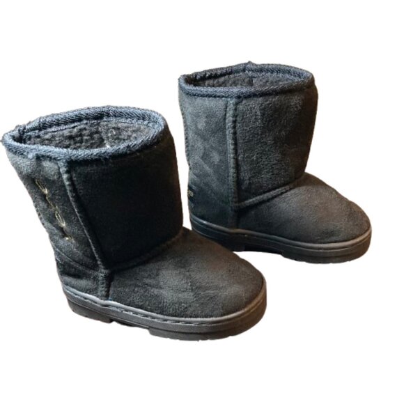 bebe Girls Black Suede Fabric Booties, Lined with Faux Fur, Rubber Soles, sz 7 - Picture 7 of 11